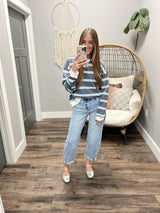 JANICA NAVY MINT STRIPE SWEATSHIRT