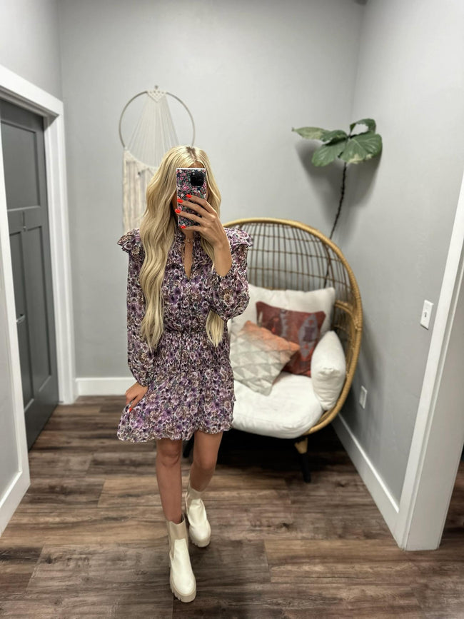 LIV SMOCKED FLORAL LONG SLEEVE DRESS