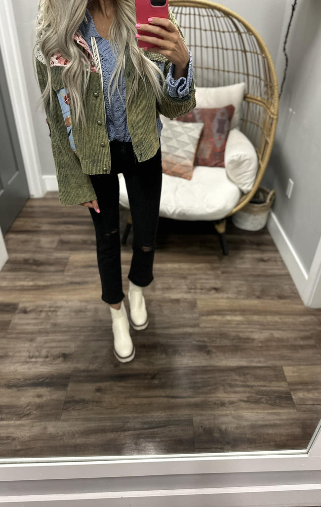 CHLOE OLIVE PATCH CORDED JACKET