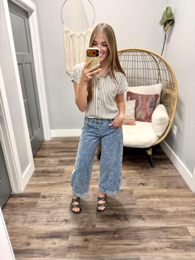 WHITNEY STRIPE BUTTON UP STRETCH BLOUSE TOP
