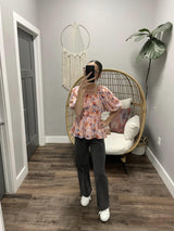 MELODY PEACH FLORAL PEPLUM BLOUSE