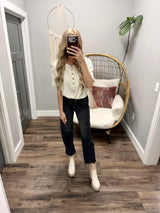 HAILEY CREAM HENLEY TEXTURE SHORT SLEEVE TOP