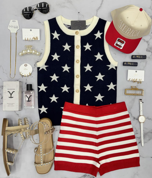 AMERICANA STAR BUTTON KNIT SWEATER VEST