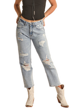 WOMENS ROCK & ROLL STRAIGHT CROP LIGHT WASH JEANS