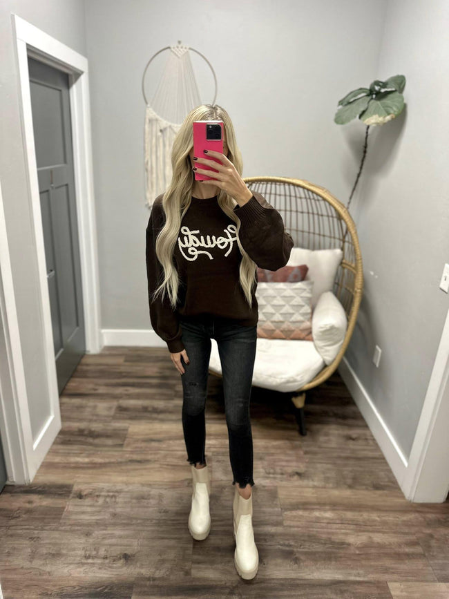 HOWDY CHOCOLATE KNIT SWEATER TOP
