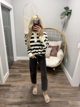 SADIE BLACK AND WHITE LACE POLO SWEATSHIRT TOP
