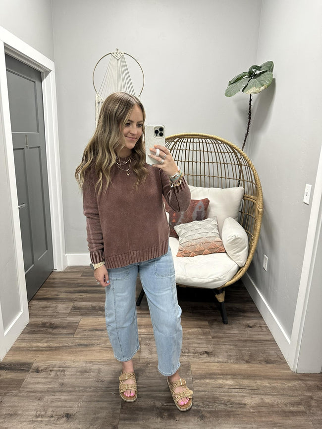 MINDI BERRY WASHED KNIT SWEATER TOP