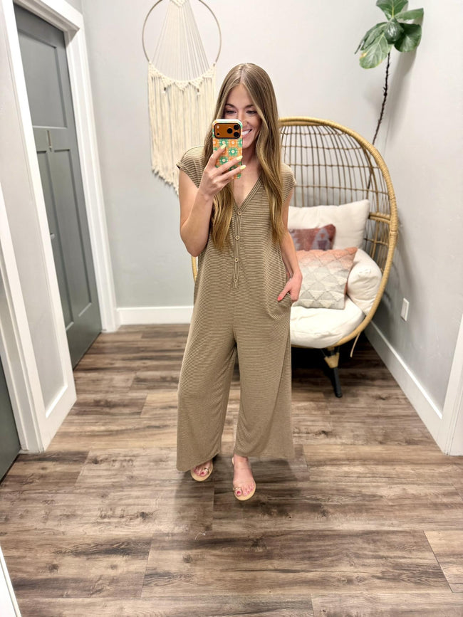 CAMRIE MOCHA STRIPE BUTTON JUMPER