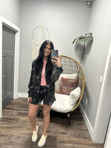 DANICA BLACK WASHED FLORAL EMBROIDERED ZIP UP JACKET