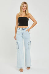 ALLISON HIGH RISE CARGO ACID WASH DENIM JEANS