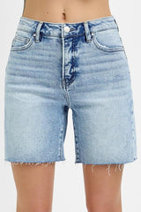 HARVEY HIGH RISE LIGHT WASH RAW CUT HEM BERMUDA SHORTS