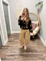 EMMIE CAMEL/CHESTNUT CHECKERED BARREL PANTS