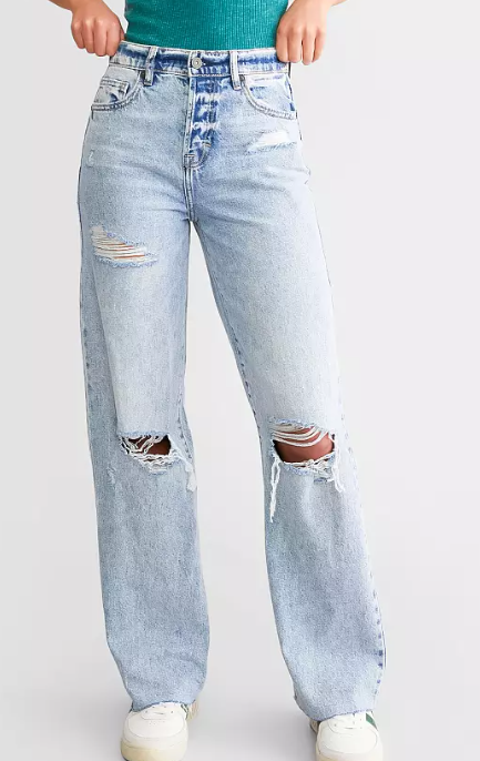 LET GO OF IT LIGHT WASH HIGH RISE DISTRESSED DAD JEAN