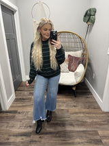 KERI HUNTER GREEN STRIPE SWEATER TOP