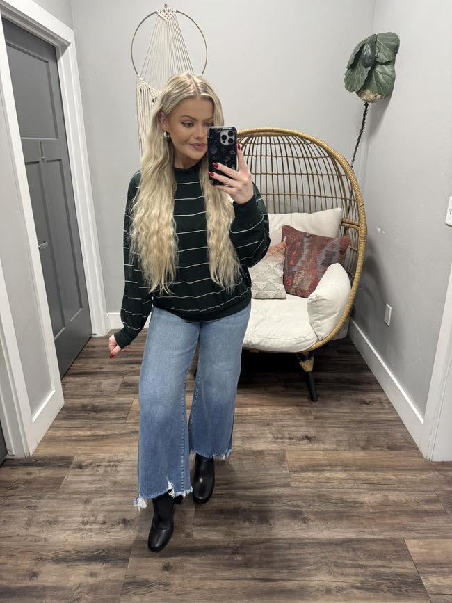 KERI HUNTER GREEN STRIPE SWEATER TOP