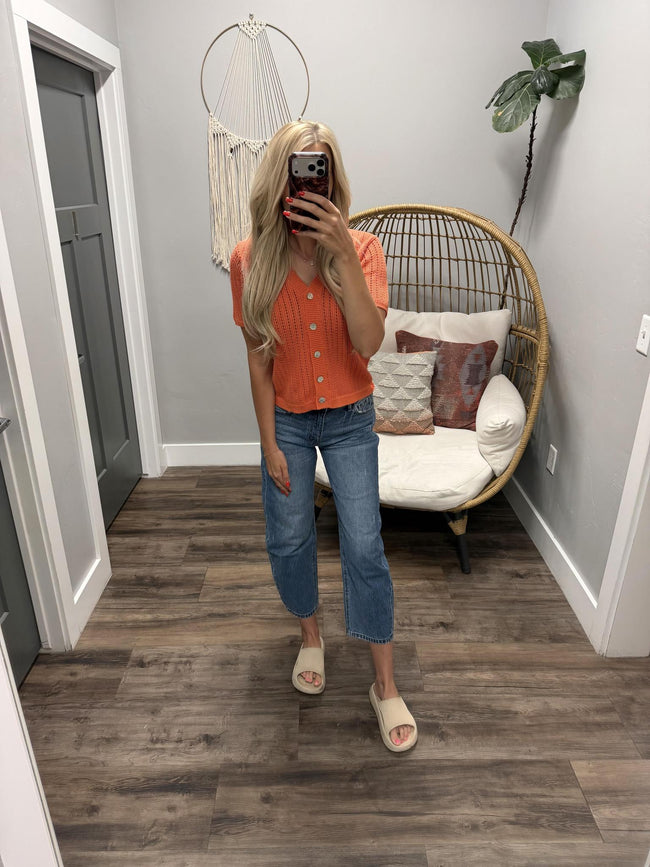 HARLEY ORANGE KNIT SHORT SLEEVE CARDIGAN TOP