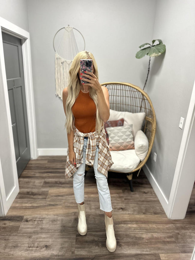 KORI AUTUMN FALL PLAID BUTTON UP TOP