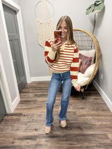 IVY OATMEAL AND RUST STRIPE V NECK SWEATER TOP
