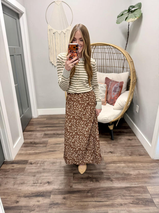 MCKENZIE OLIVE OATMEAL GREY STRIPE CARDIGAN TOP