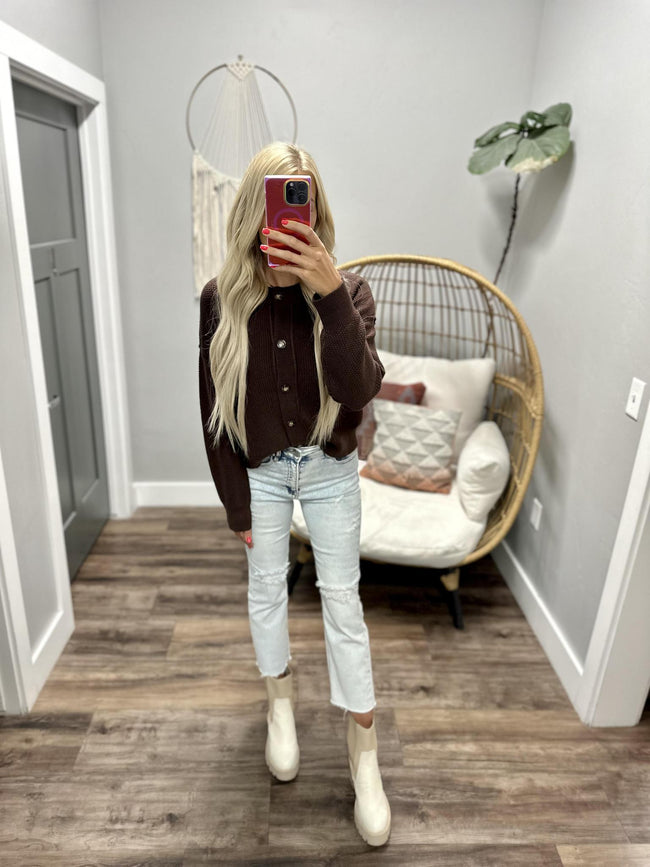 FAITH CHOCOLATE BROWN BUTTON UP SWEATER CARDIGAN TOP