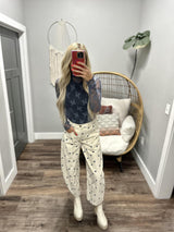 LISA SLATE BLUE LACE LONG SLEEVE MESH TOP