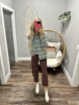 SKYLEE TEAL BLUE BUTTON UP PLAID BUTTON UP TOP