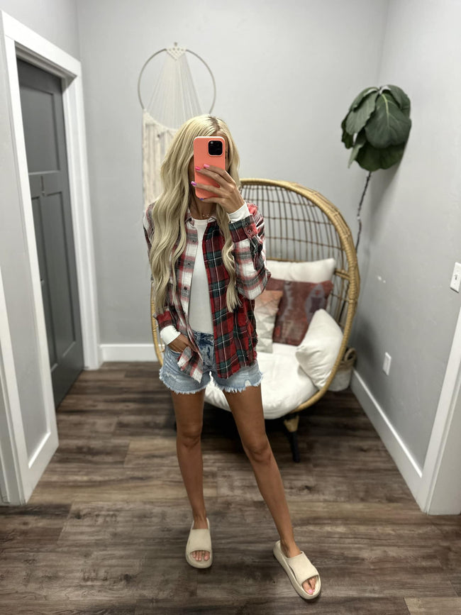 LACEE RED PLAID BUTTON UP TOP