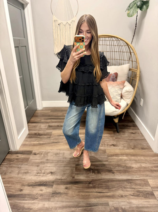 BRINLEY BLACK LAYERED BLOUSE TOP