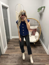BETH NAVY GOLD BUTTON KNIT SWEATER TANK