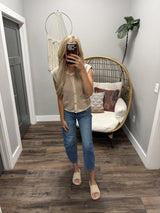 HAVEN TAUPE STITCH DETAIL KNIT BUTTON SWEATER TOP