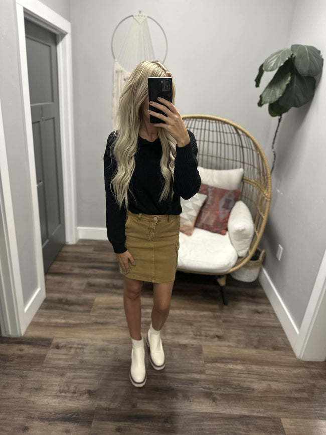 CAMEL WASHED CARGO SKIRT KNEE LENGTH