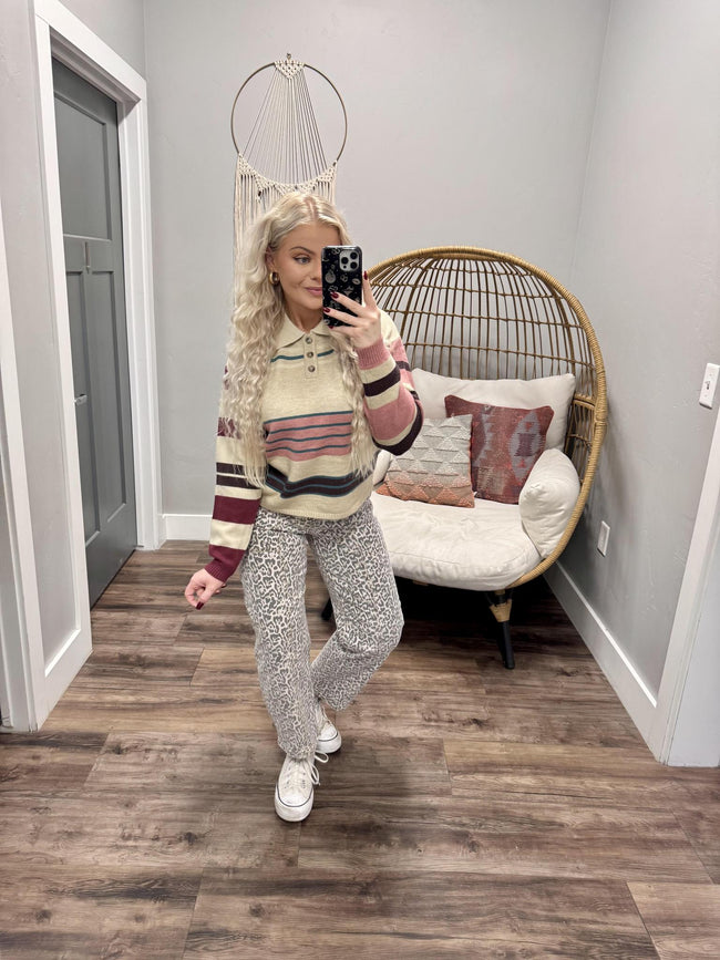 PAULA MAUVE MULTI STRIPE COMBO POLO
