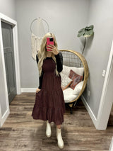 ADRIANA PLAID SMOCKED TANK RUFFLE MIDI DRESS