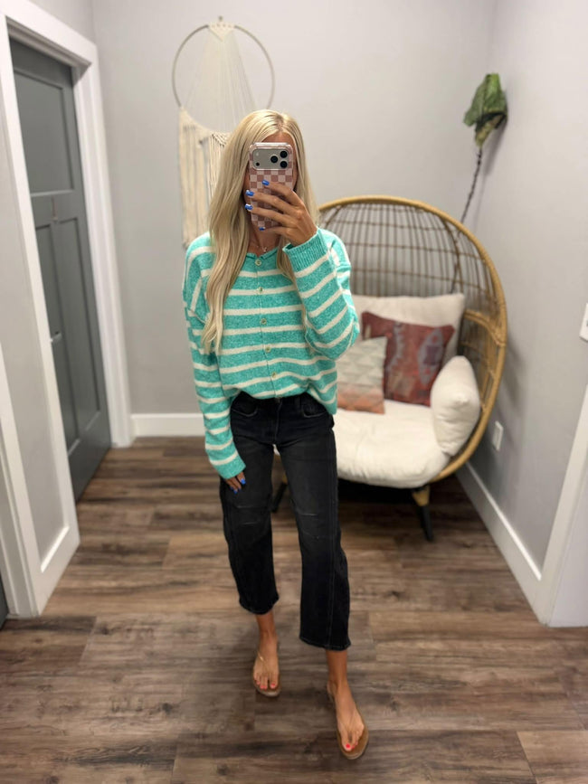ALISHA MINT STRIPE BUTTON UP CARDIGAN TOP
