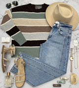 STORMI CHOCOLATE/TEAL/TAUPE STRIPE SWEATER TOP