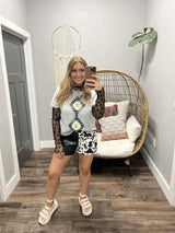 MINDI BLACK LONG SLEEVE STAR MESH TOP