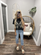 BLACK WASHED BUTTERFLY TEE