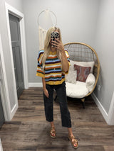 QUIET WEEKEND MUSTARD MULTI STRIPE CARDIGAN TOP