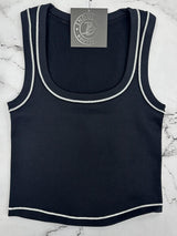 WHO AM I RIBBED BLACK RINGER TANK
