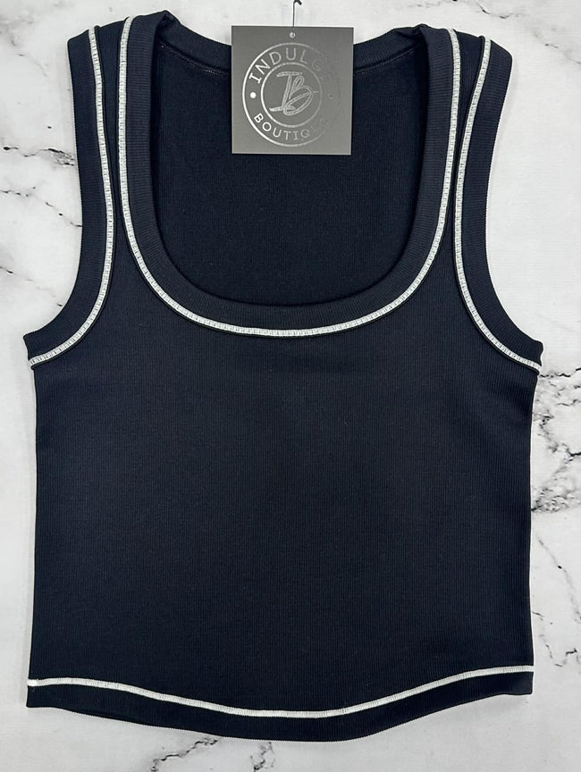 WHO AM I RIBBED BLACK RINGER TANK