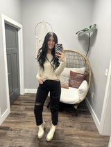 KYLIE OATMEAL RIBBED STRIPE SWEATER TOP