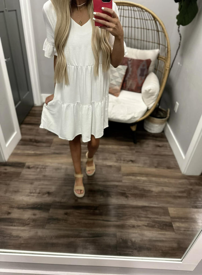 FLIRTING WITH YOU WHITE TIERED DRESS
