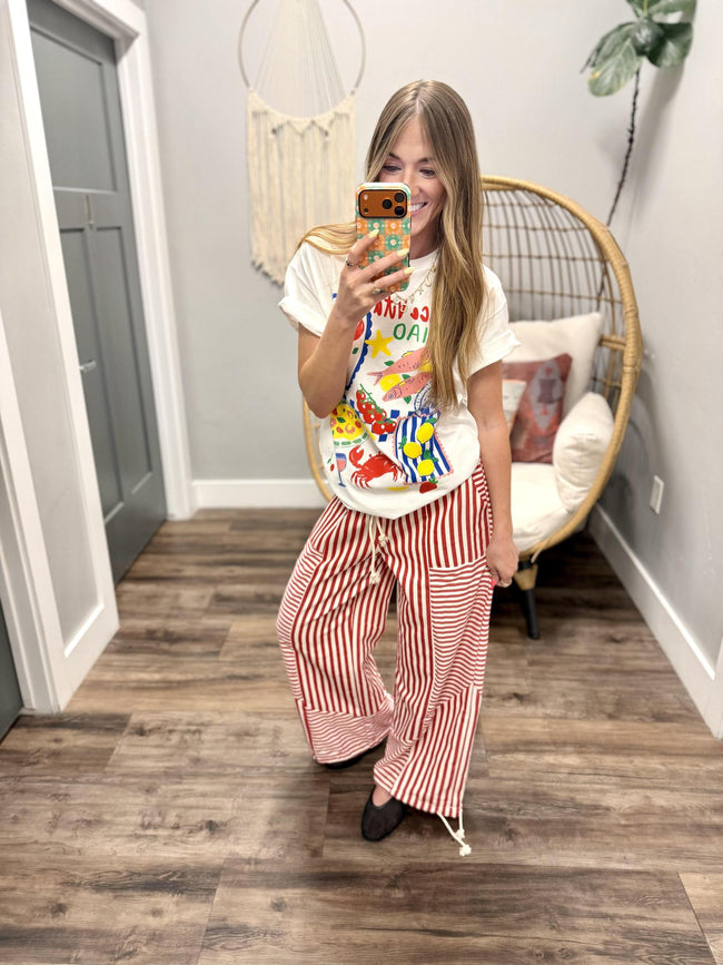 ANNIE RED STRIPE DRAWSTRING PANTS