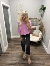 MACI ORCHID BUTTON UP HALF SLEEVE CARDIGAN TOP