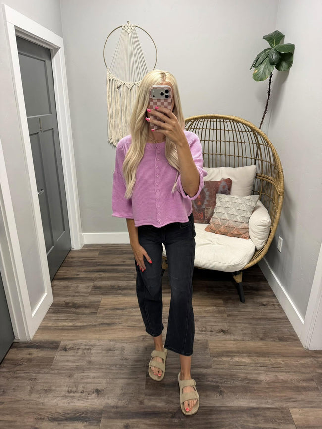 MACI ORCHID BUTTON UP HALF SLEEVE CARDIGAN TOP