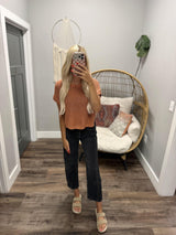 JAYDEN RUST OPEN KNIT SHORT SLEEVE SWEATER TOP