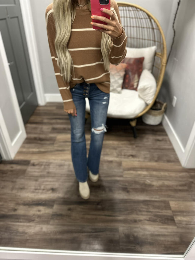 SAYDRA CAMEL STRIPE SWEATER TOP