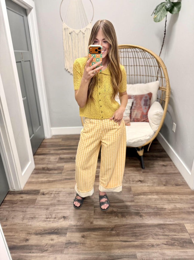 MARISSA MUSTARD CROCHET KNIT SWEATER BLOUSE TOP