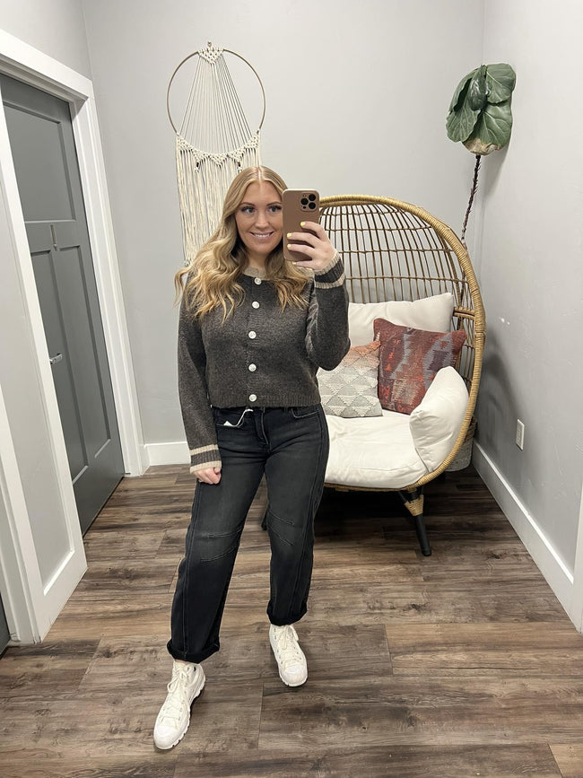 TONI TWO TONE BUTTON FRONT CARIDGAN SWEATER TOP