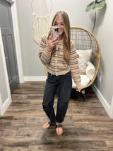 ANNA KNIT MOCHA STRIPE CARDIGAN TOP